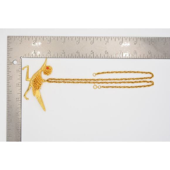 Vintage Roadrunner Necklace Pendant Brushed Textured Gold Tone Chunky 1980s Bin2 - Picture 12 of 12